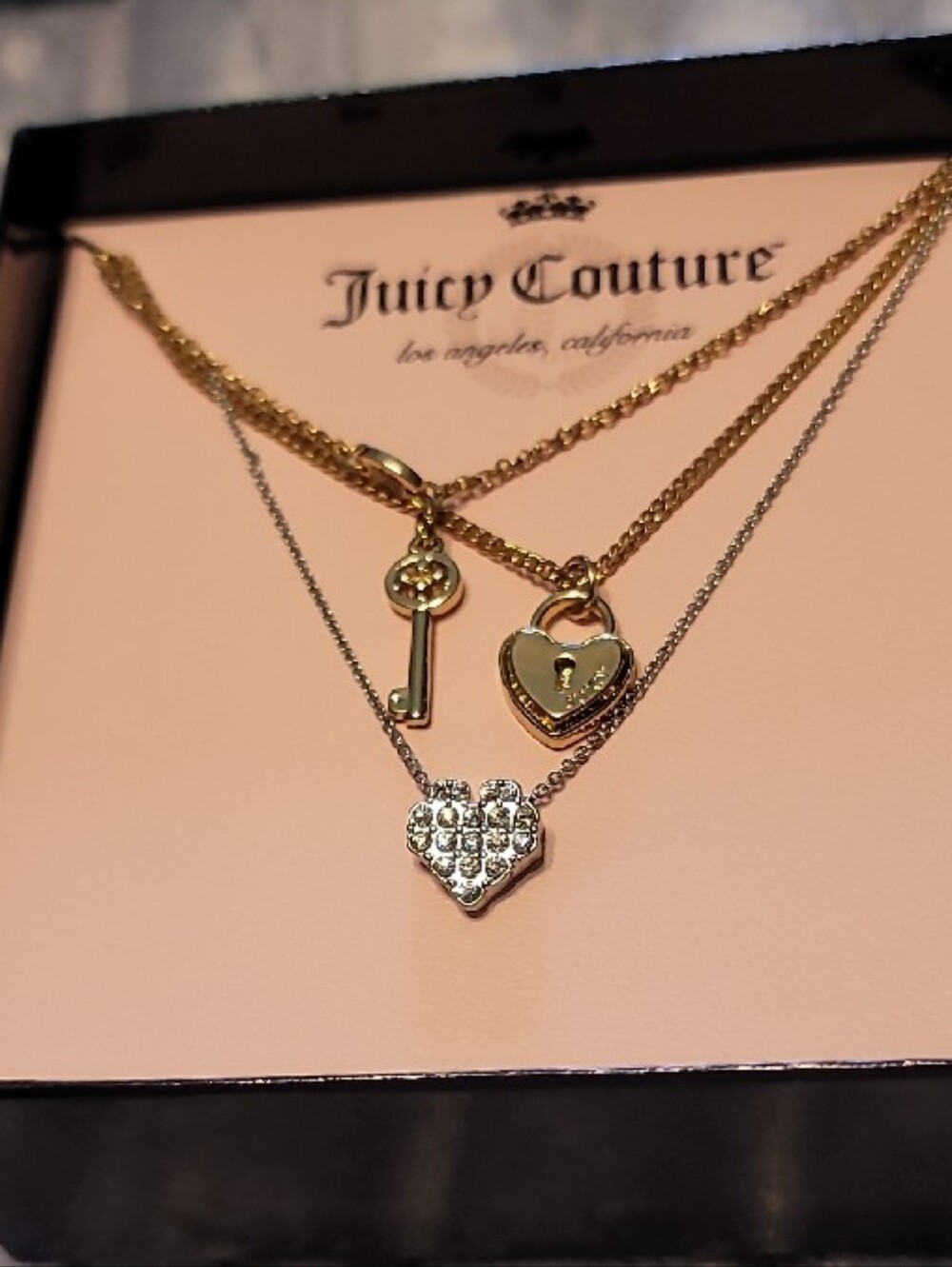 Vintage Juicy Couture Two-Tone Layered Heart & Key Necklace Set